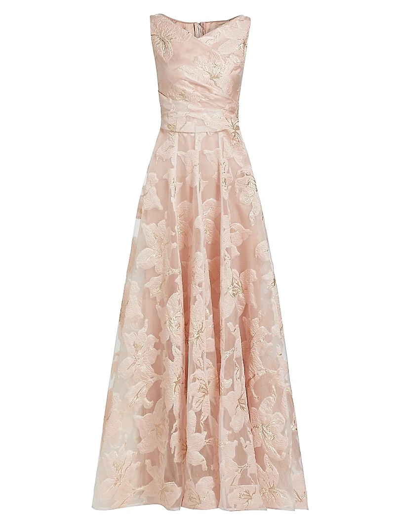 Floral Jacquard Fit & Flare Gown