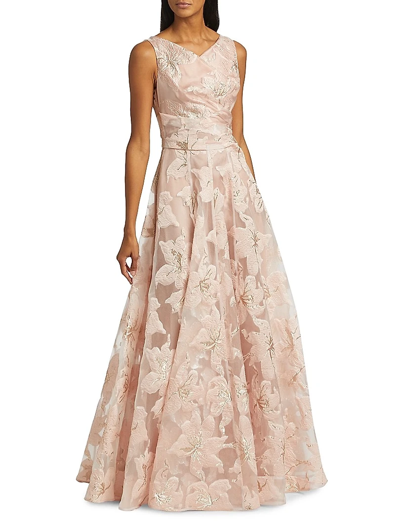 Floral Jacquard Fit & Flare Gown
