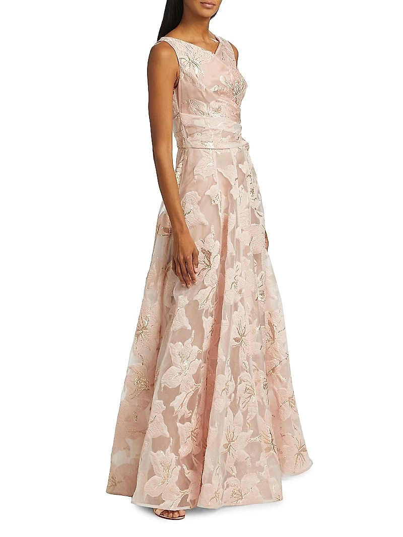 Floral Jacquard Fit & Flare Gown