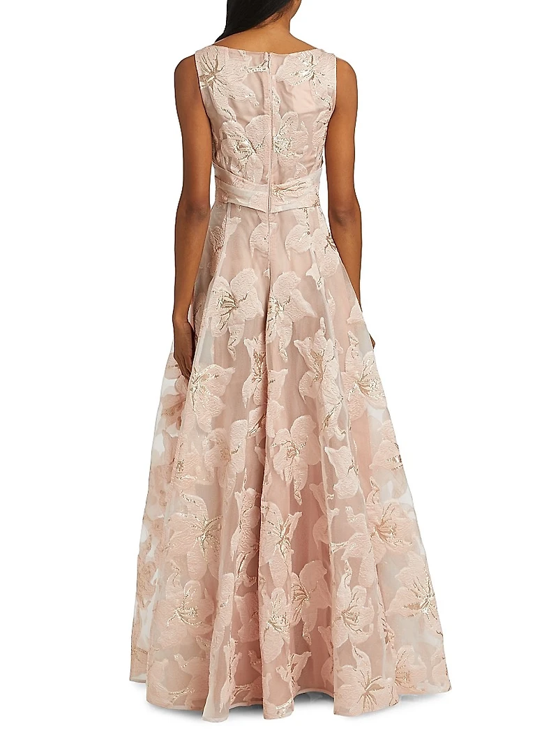 Floral Jacquard Fit & Flare Gown