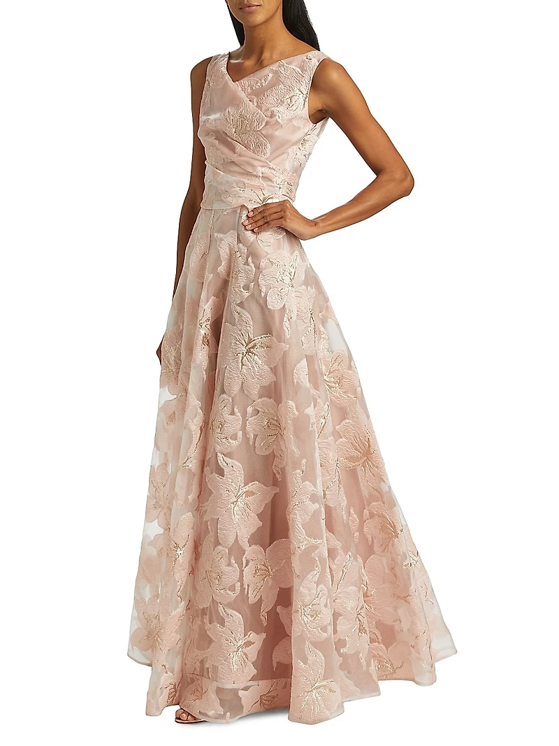 Floral Jacquard Fit & Flare Gown