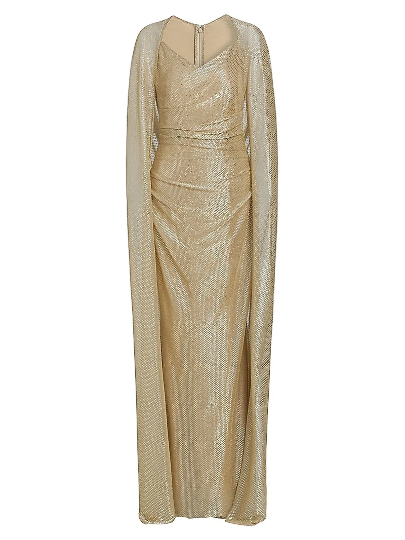 Metallic Voile Cape Body-Con Gown