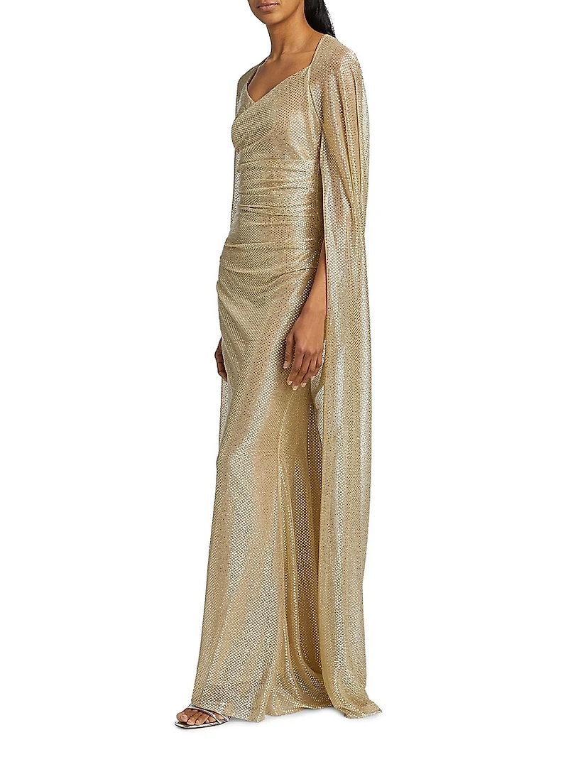 Metallic Voile Cape Body-Con Gown