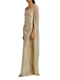 Metallic Voile Cape Body-Con Gown