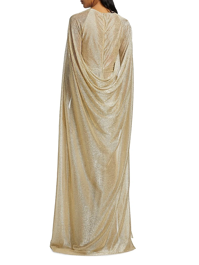 Metallic Voile Cape Body-Con Gown