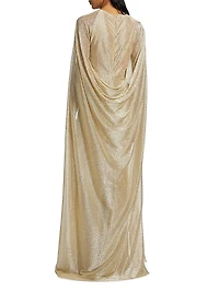 Metallic Voile Cape Body-Con Gown