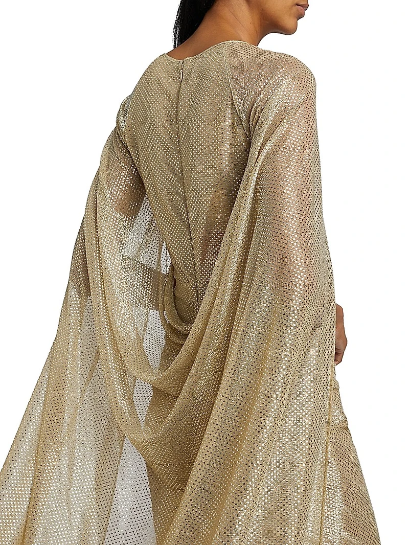 Metallic Voile Cape Body-Con Gown