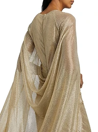 Metallic Voile Cape Body-Con Gown