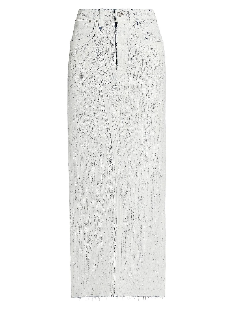 Crackled Denim Maxi Skirt