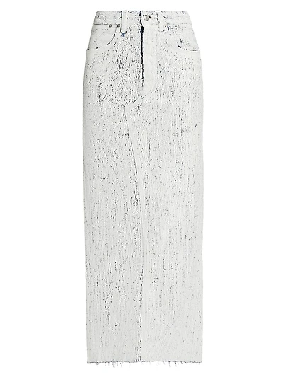 Crackled Denim Maxi Skirt