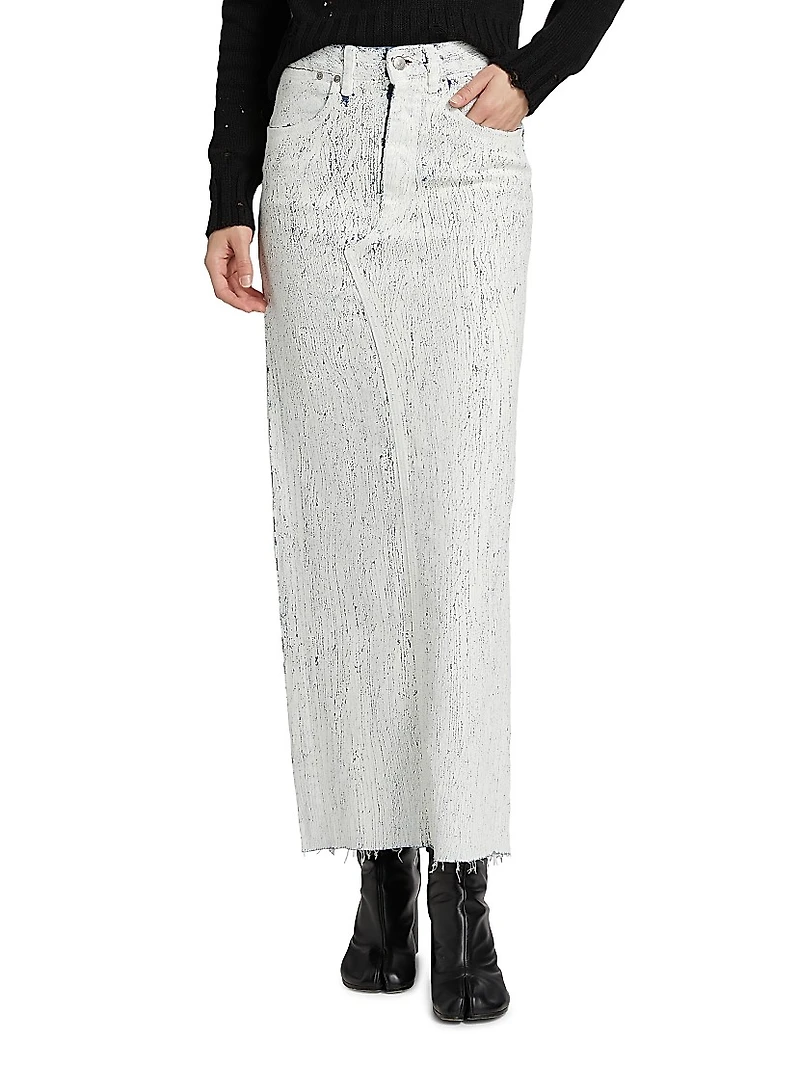 Crackled Denim Maxi Skirt