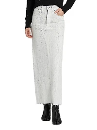 Crackled Denim Maxi Skirt