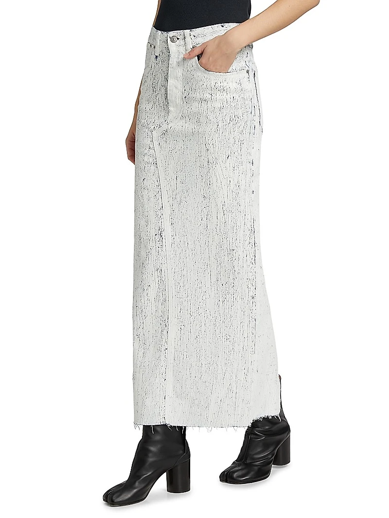 Crackled Denim Maxi Skirt