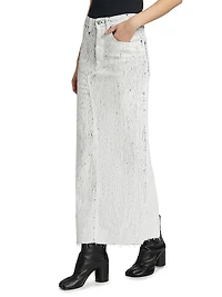 Crackled Denim Maxi Skirt