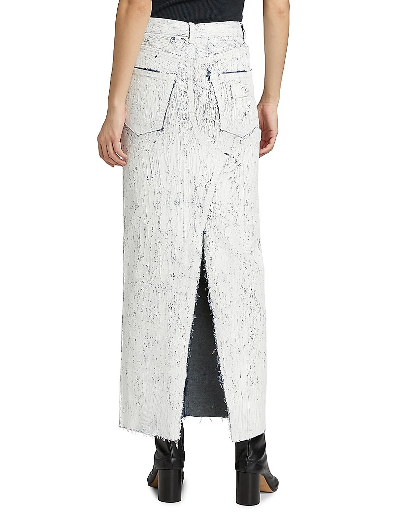Crackled Denim Maxi Skirt