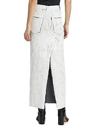 Crackled Denim Maxi Skirt