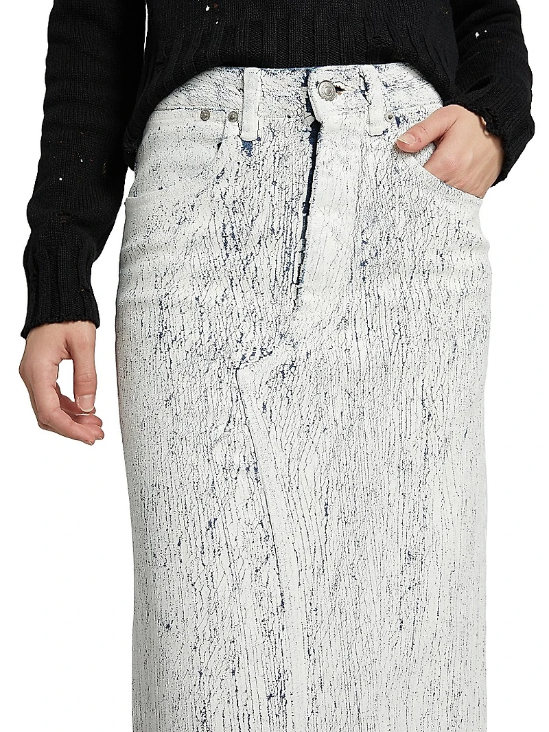 Crackled Denim Maxi Skirt