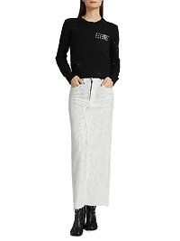 Crackled Denim Maxi Skirt