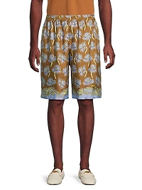 Barocco Poppies Print Silk Shorts