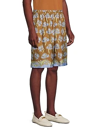 Barocco Poppies Print Silk Shorts