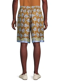 Barocco Poppies Print Silk Shorts