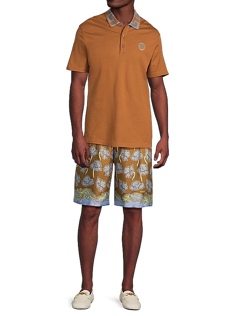 Barocco Poppies Print Silk Shorts