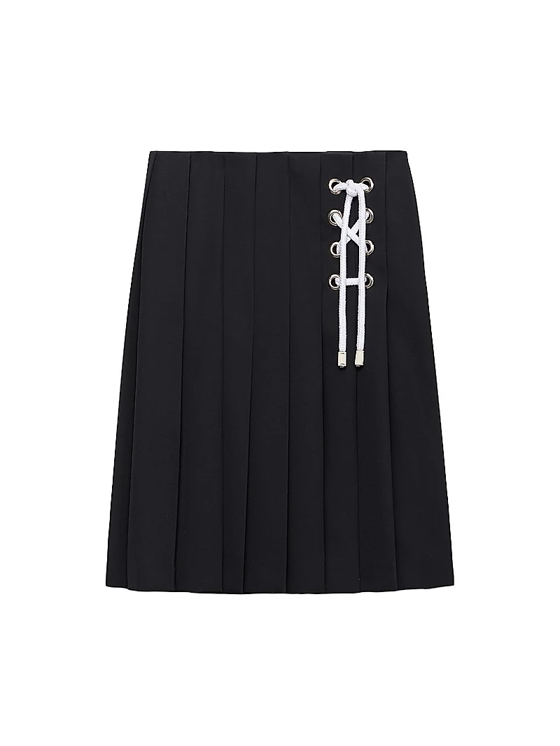Pleated Gabardine Midi-Skirt