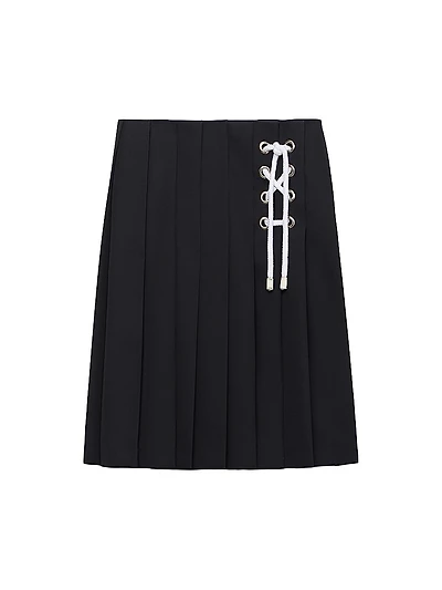 Pleated Gabardine Midi-Skirt