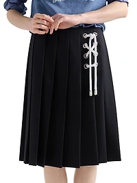 Pleated Gabardine Midi-Skirt