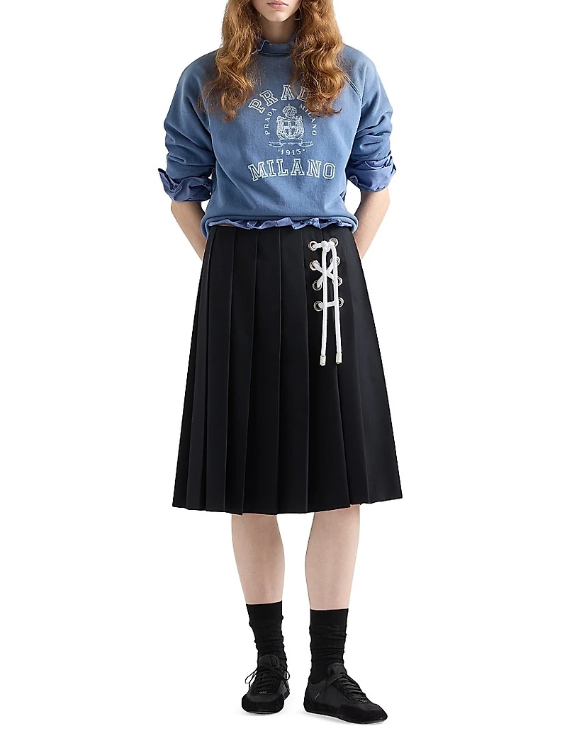 Pleated Gabardine Midi-Skirt