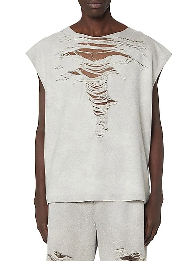 Distressed Sleeveless Sweatshirt