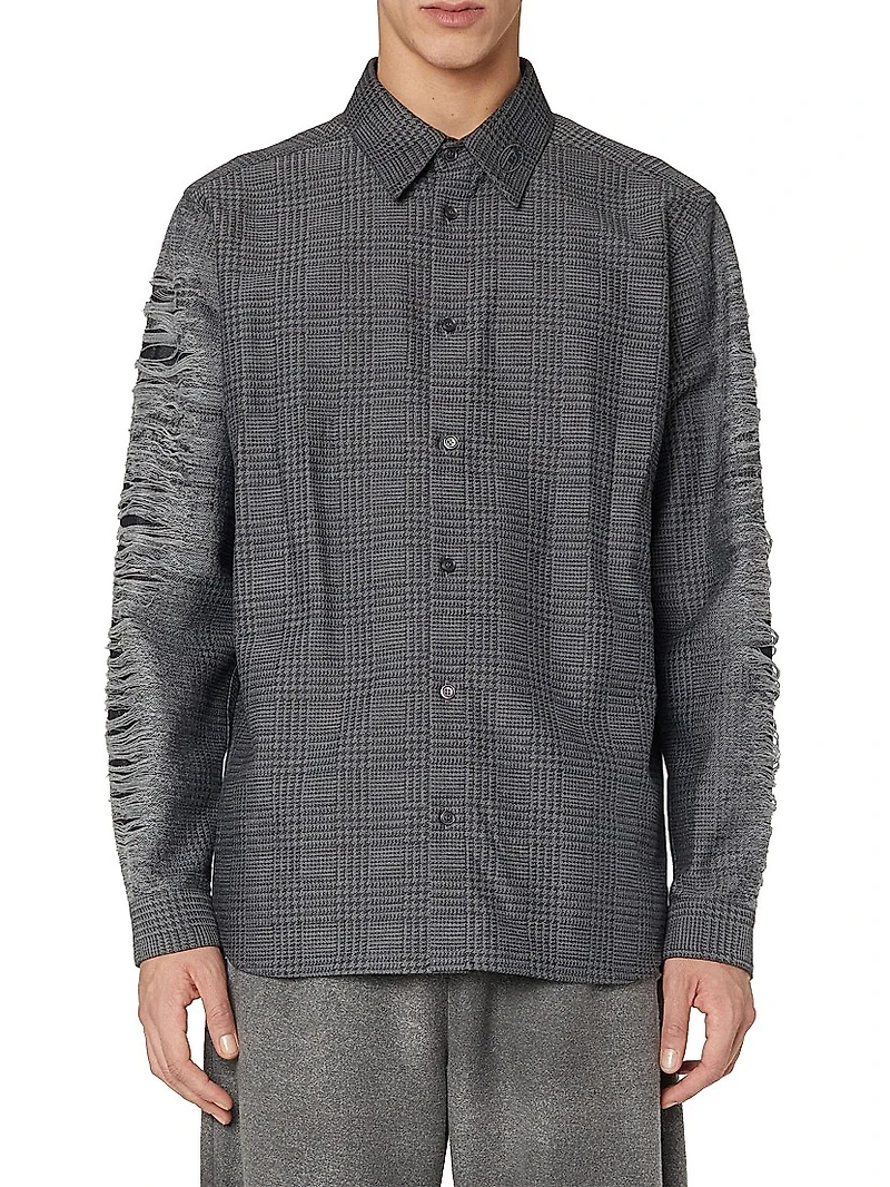 Olov Distressed Woven Button-Front Shirt