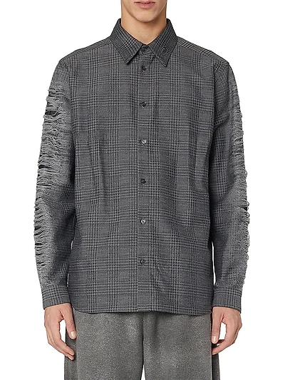 Olov Distressed Woven Button-Front Shirt
