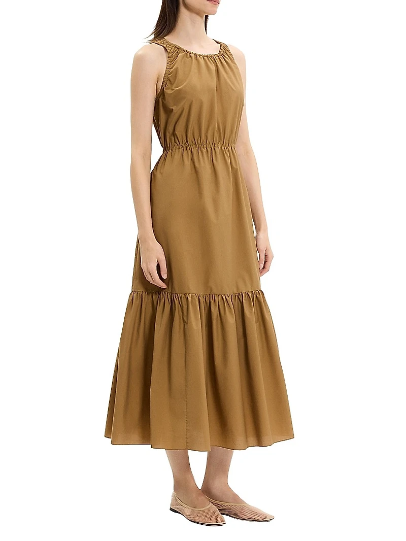 Soft Lawn Sleeveless Gathered Midi-Dress
