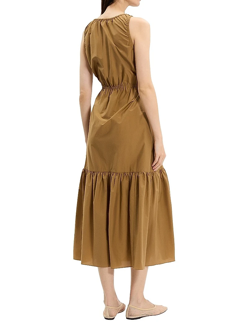 Soft Lawn Sleeveless Gathered Midi-Dress