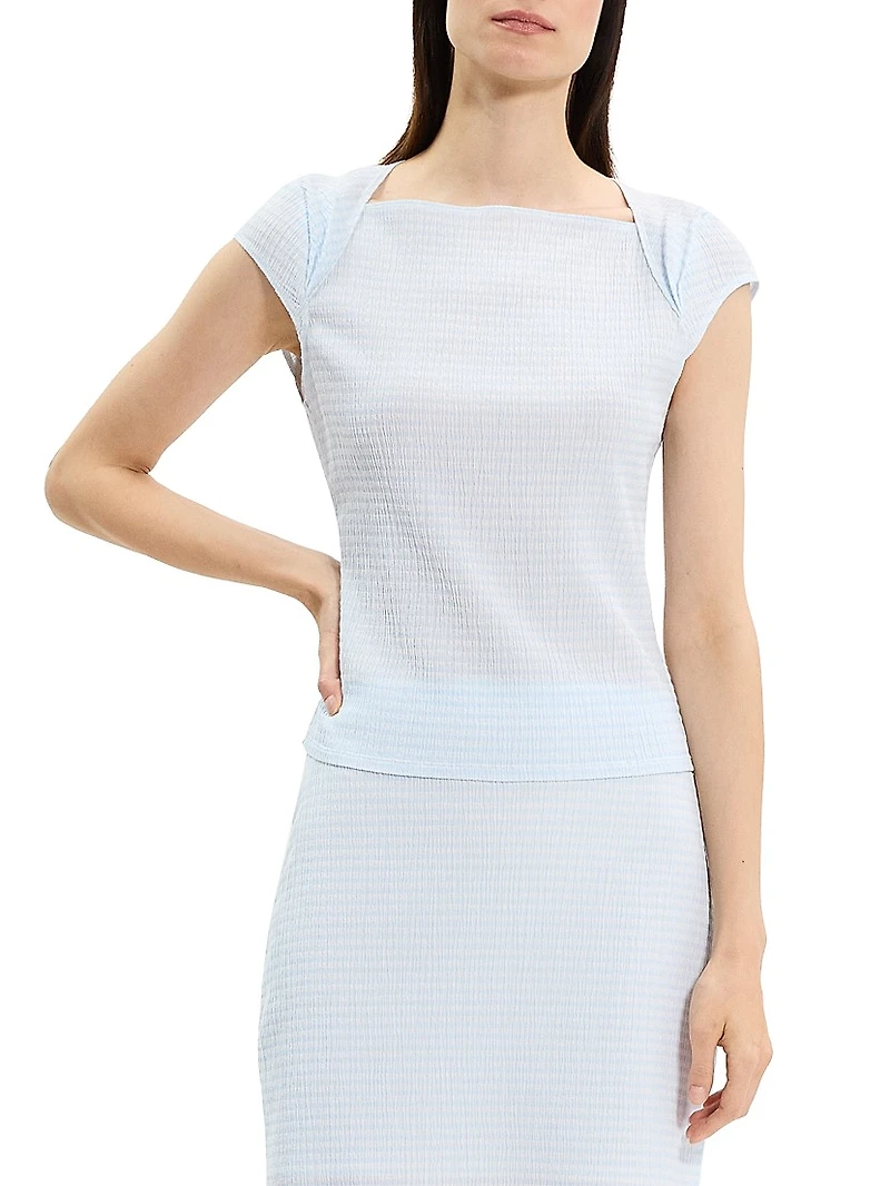 Crinkled Cap-Sleeve Top