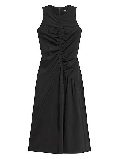 Asymmetrical Ruched Soft Lawn Midi-Dress