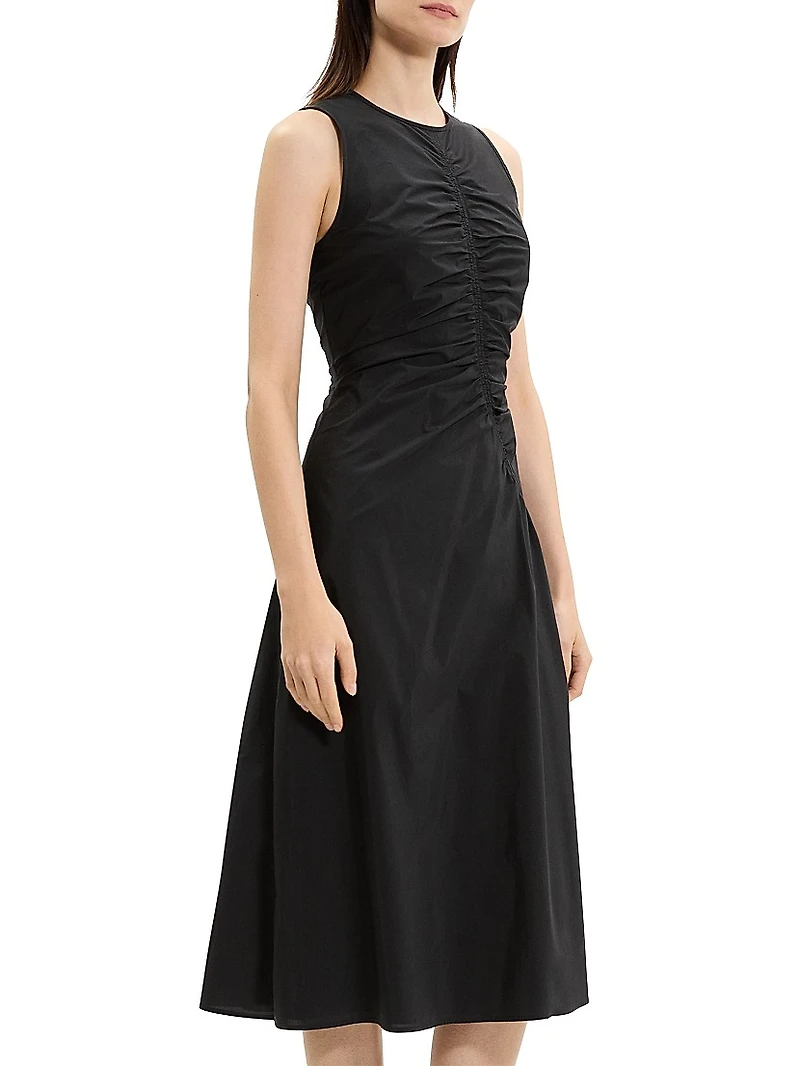 Asymmetrical Ruched Soft Lawn Midi-Dress