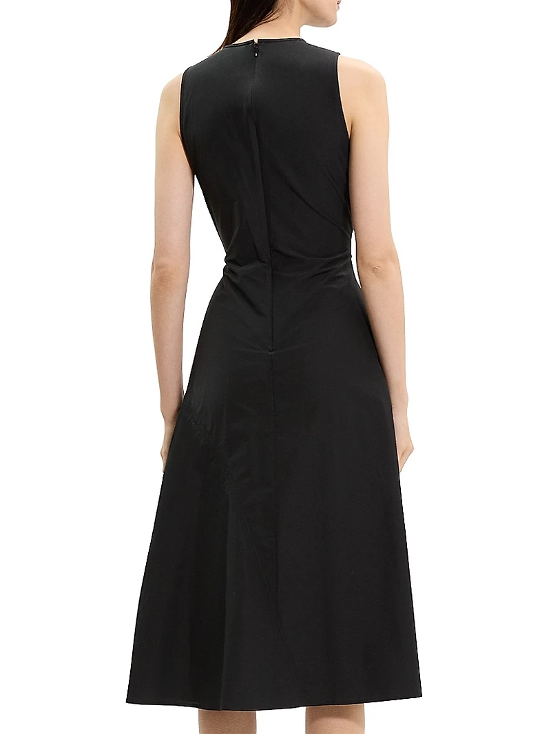 Asymmetrical Ruched Soft Lawn Midi-Dress