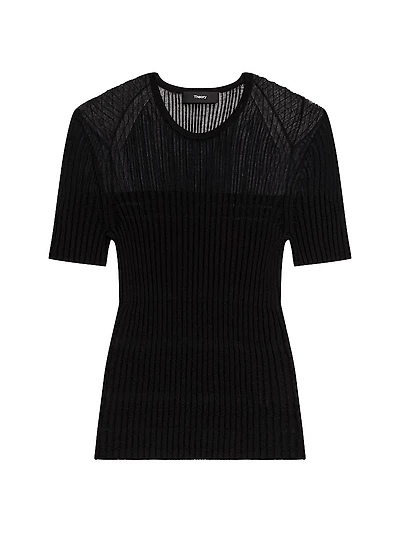 Crepe-Knit Striped T-Shirt