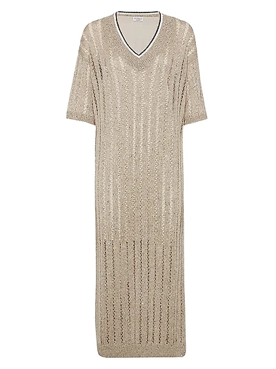 Dazzling Ribbed Net Knit Dress Linen