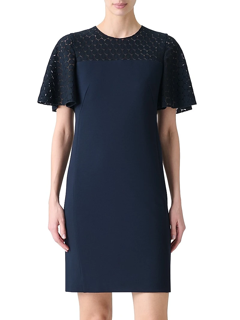 Dot Lace Flutter-Sleeve Dress