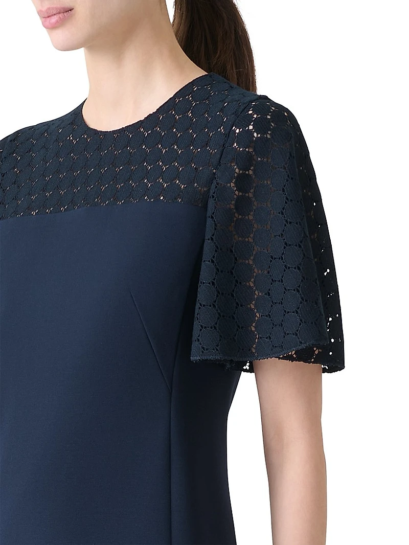 Dot Lace Flutter-Sleeve Dress