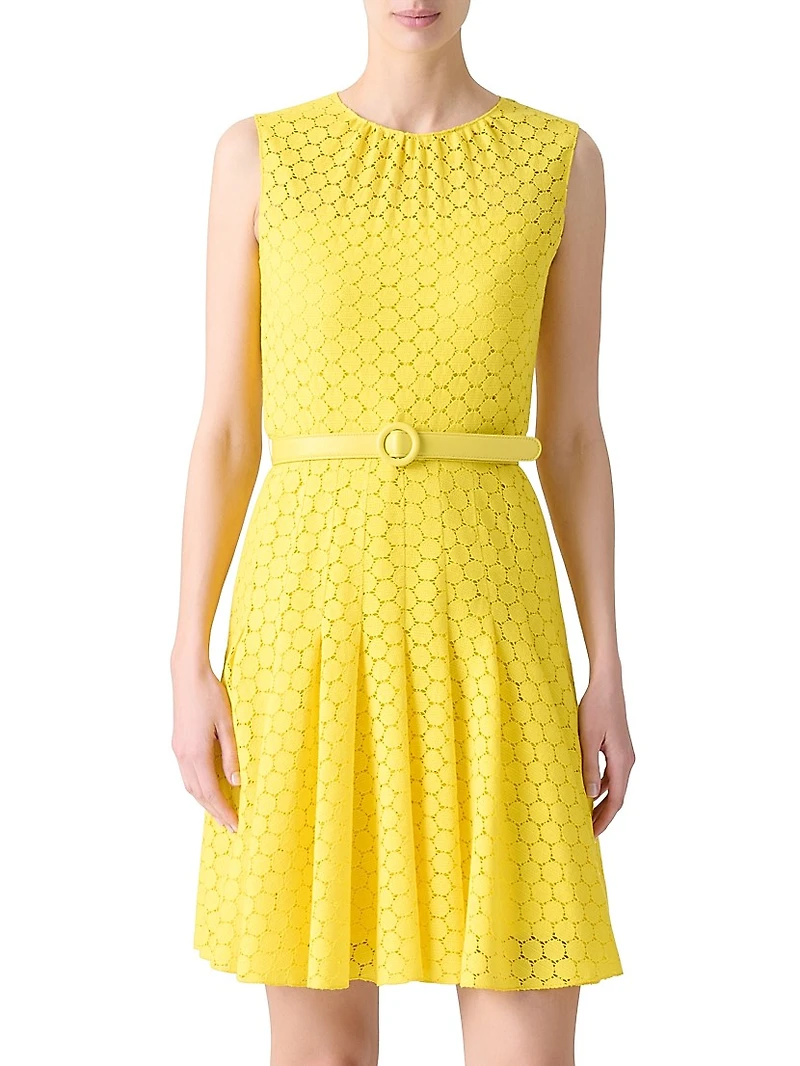 Dot Lace Belted Dress