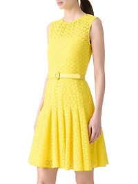 Dot Lace Belted Dress