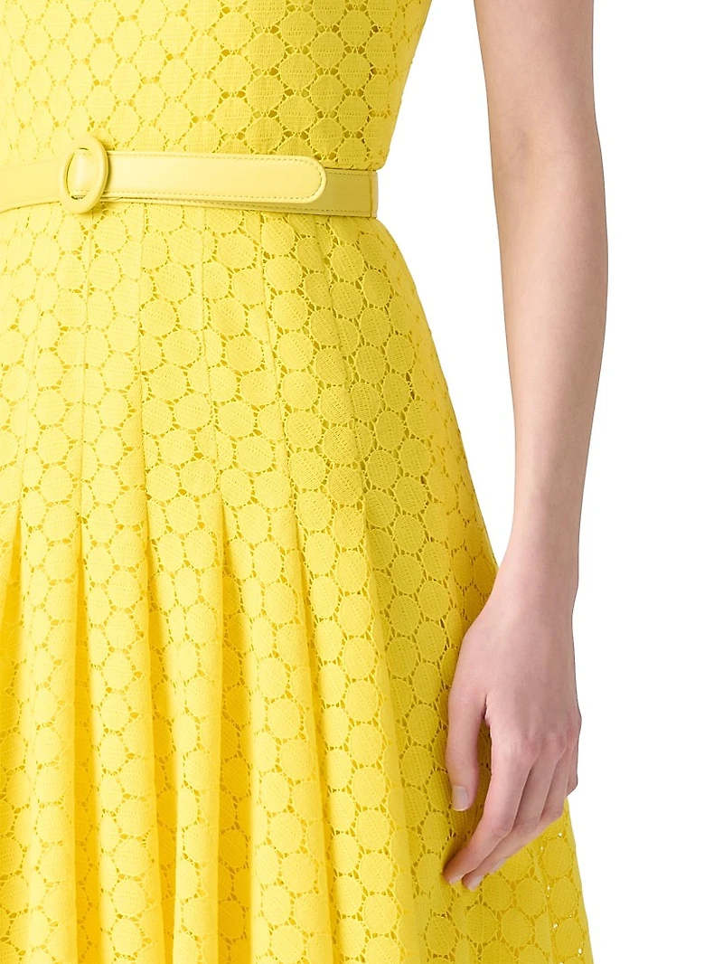 Dot Lace Belted Dress