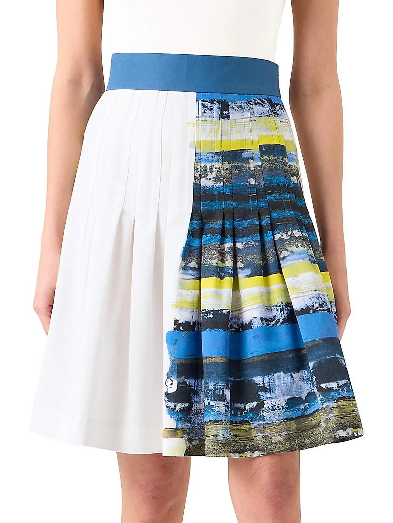 Printed Cotton Pleated Knee-Length Skirt