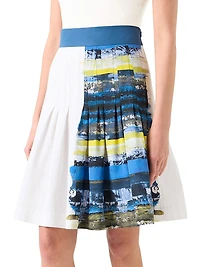 Printed Cotton Pleated Knee-Length Skirt
