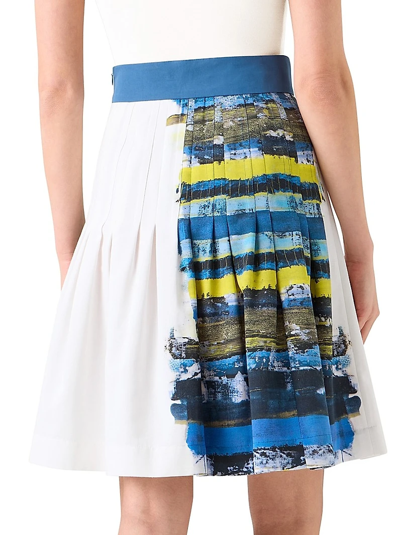 Printed Cotton Pleated Knee-Length Skirt
