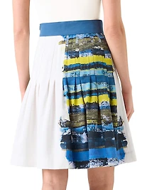 Printed Cotton Pleated Knee-Length Skirt